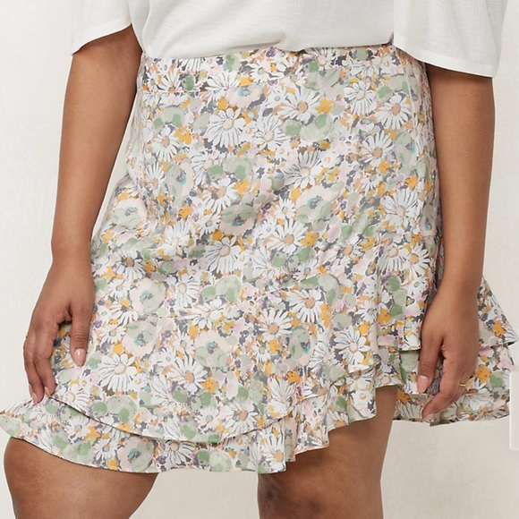 LC Lauren Conrad Lady Daisy Floral Ruffled Hem Lined Skirt Boho Plus Size 1X NWT - Picture 1 of 11